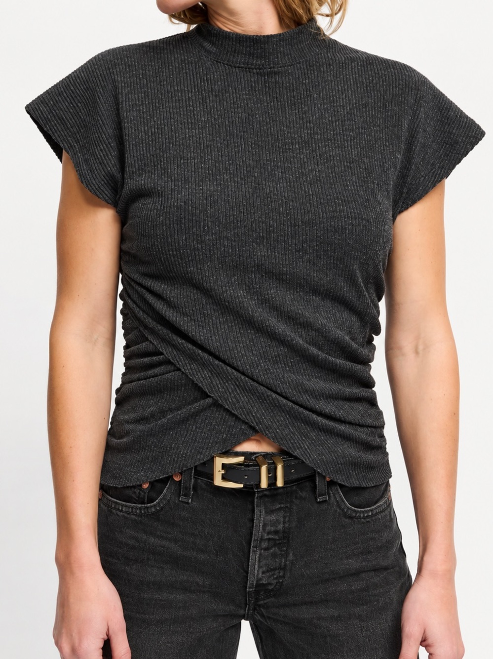 Nation NWT Khloe Top Charcoal Stretch Knot Preppy Basic Womens XXL
